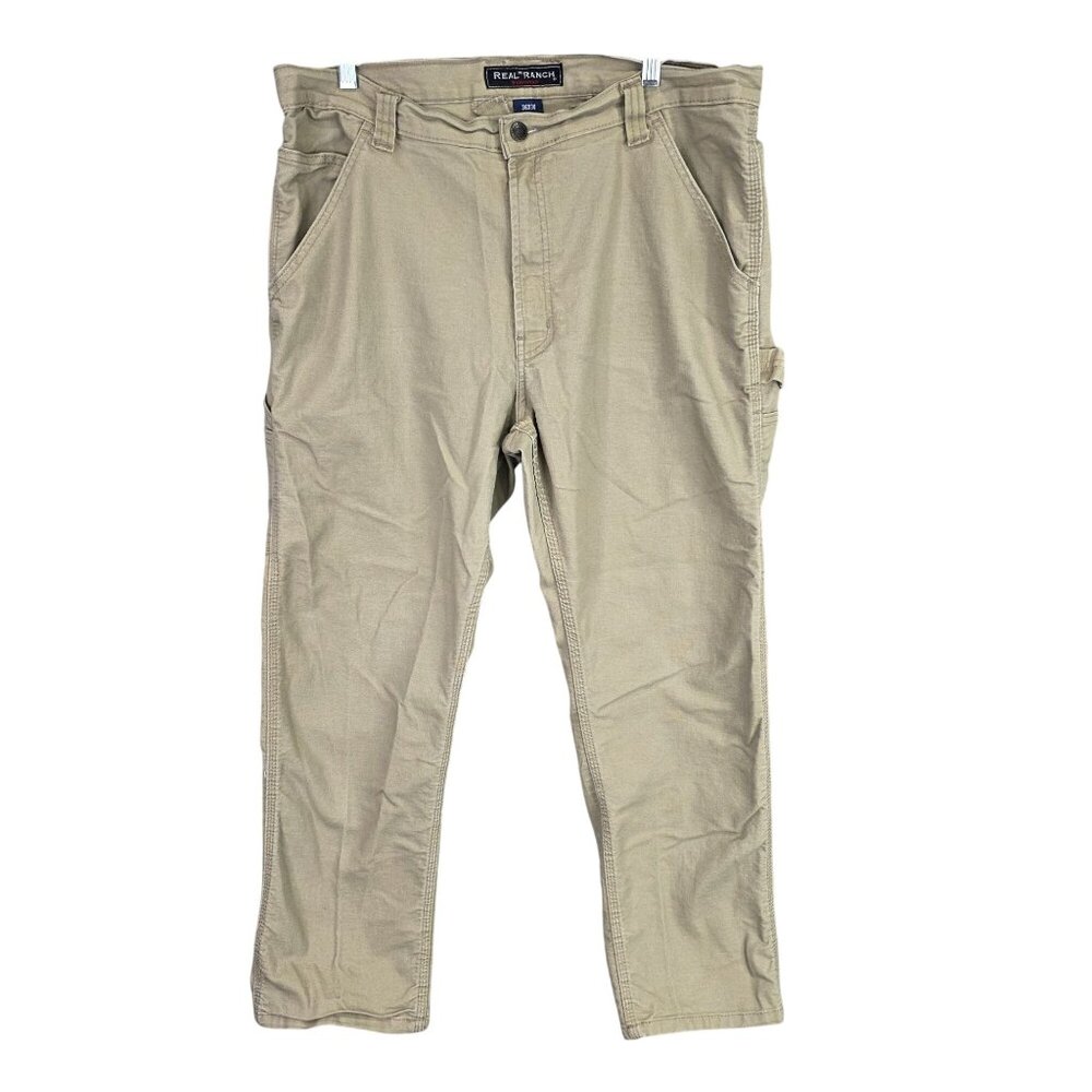 Mens Real Ranch Workwear Tan Pants Cotton Blend Stretch Size 36X28